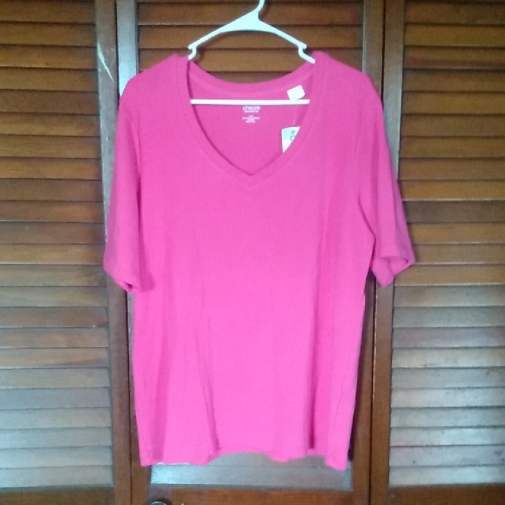 Chico's Bold Pink V-Neck Short Sleeve Top